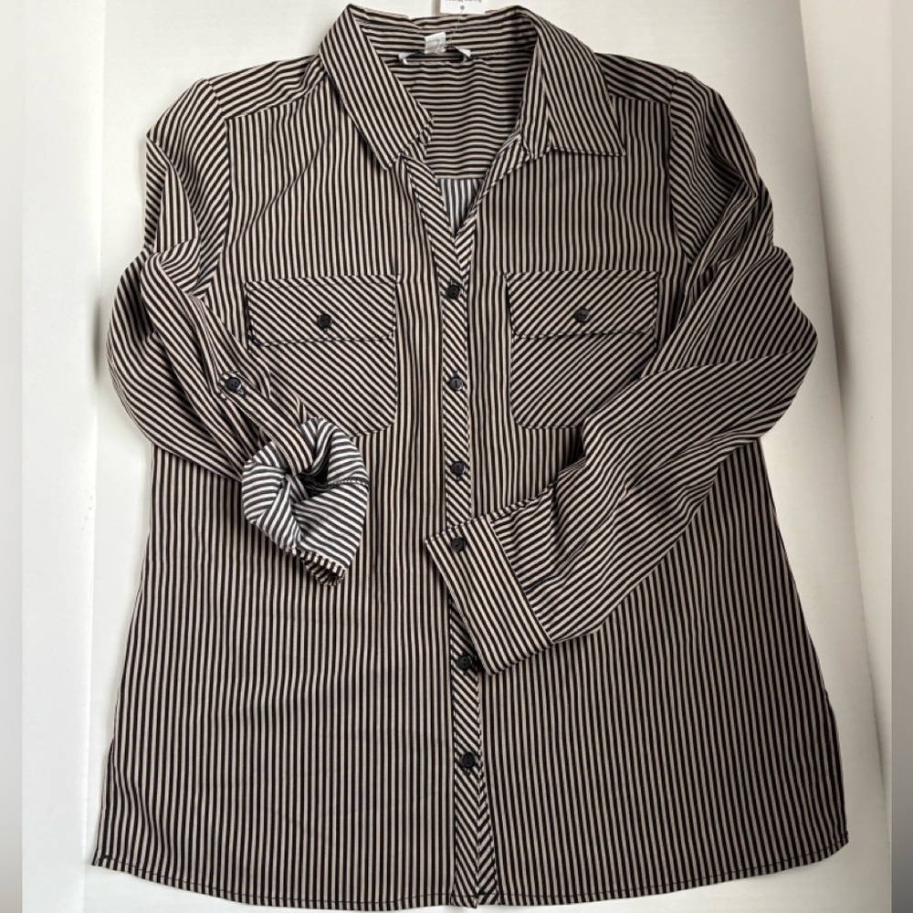 Studio Works Black and Cream Striped Blouse Women’s Size Small